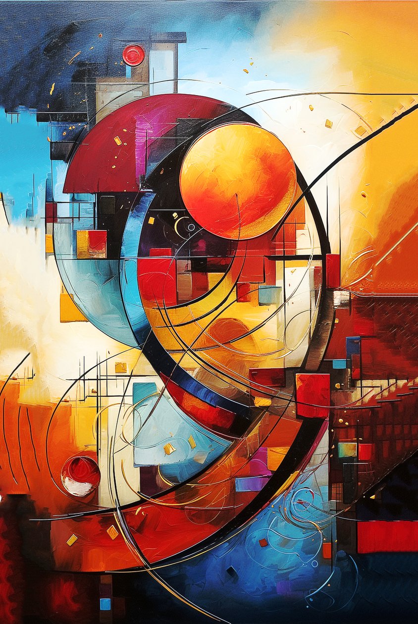 Abstrakte geometrische Ölmalerei, hochwertige Kunst- und Posterabzüge von F. Abderrahim