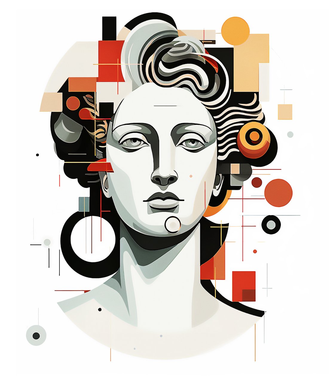 Abstrakter Apollokopf im Kubismus Picasso-Stil, Wandkunstdruck von F. Abderrahim