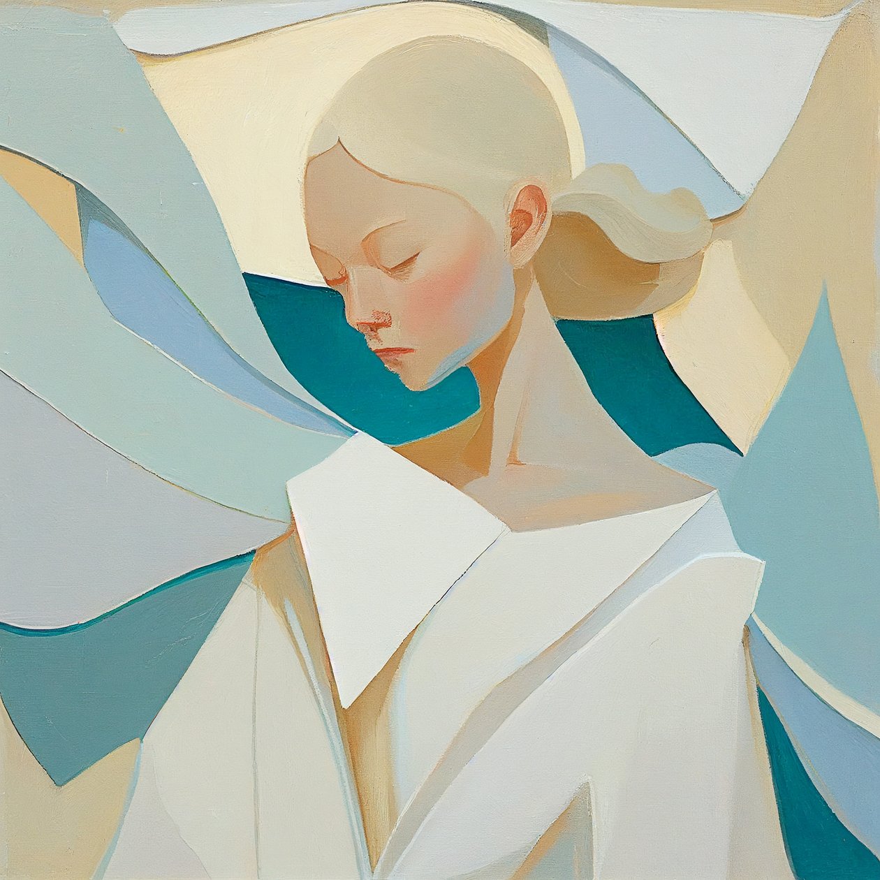 Blondes Frauenporträt, inspiriert von berühmten Gemälden von F. Abderrahim