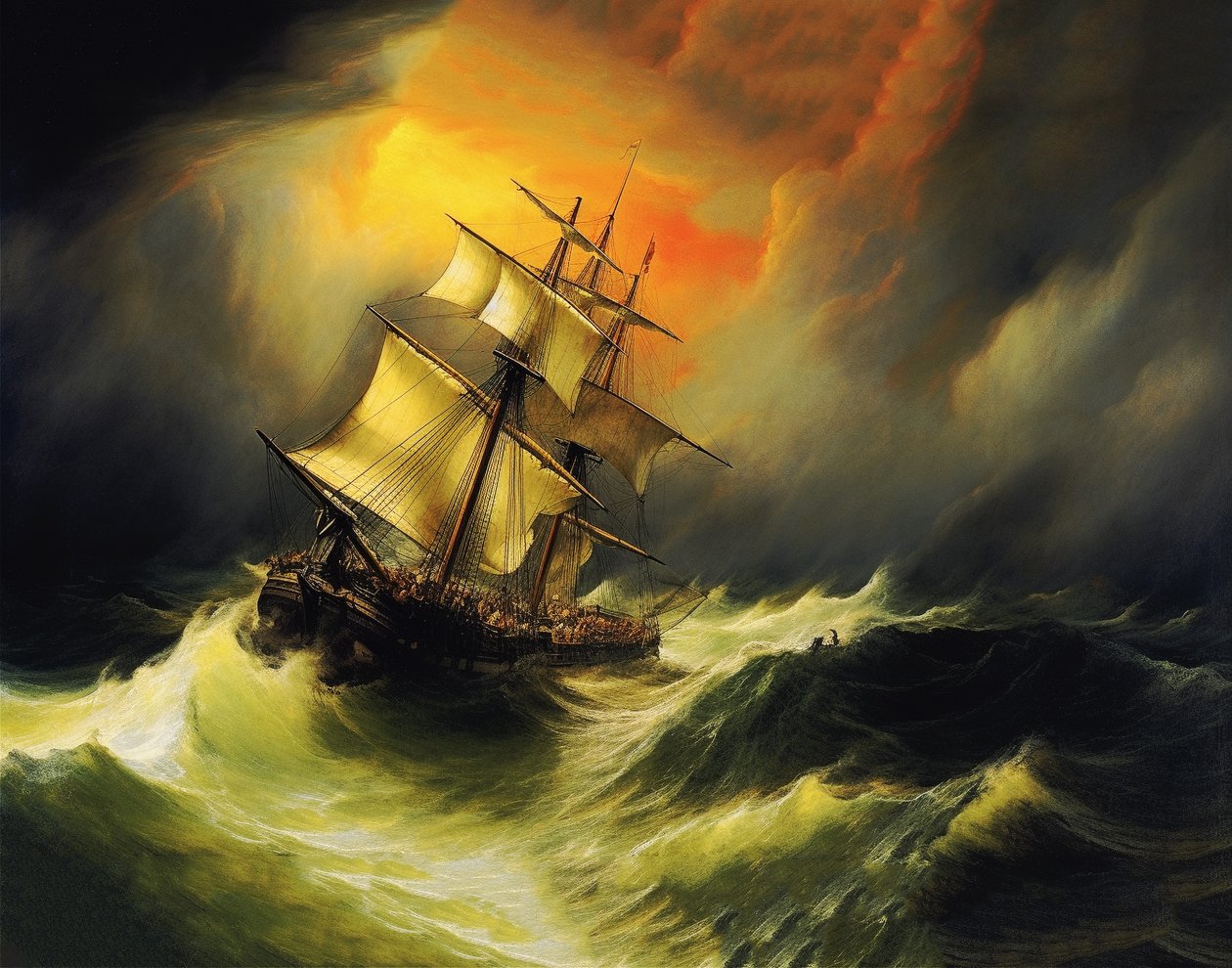 Schiff in einem Sturm auf See, im Stil von William Turner von F. Abderrahim