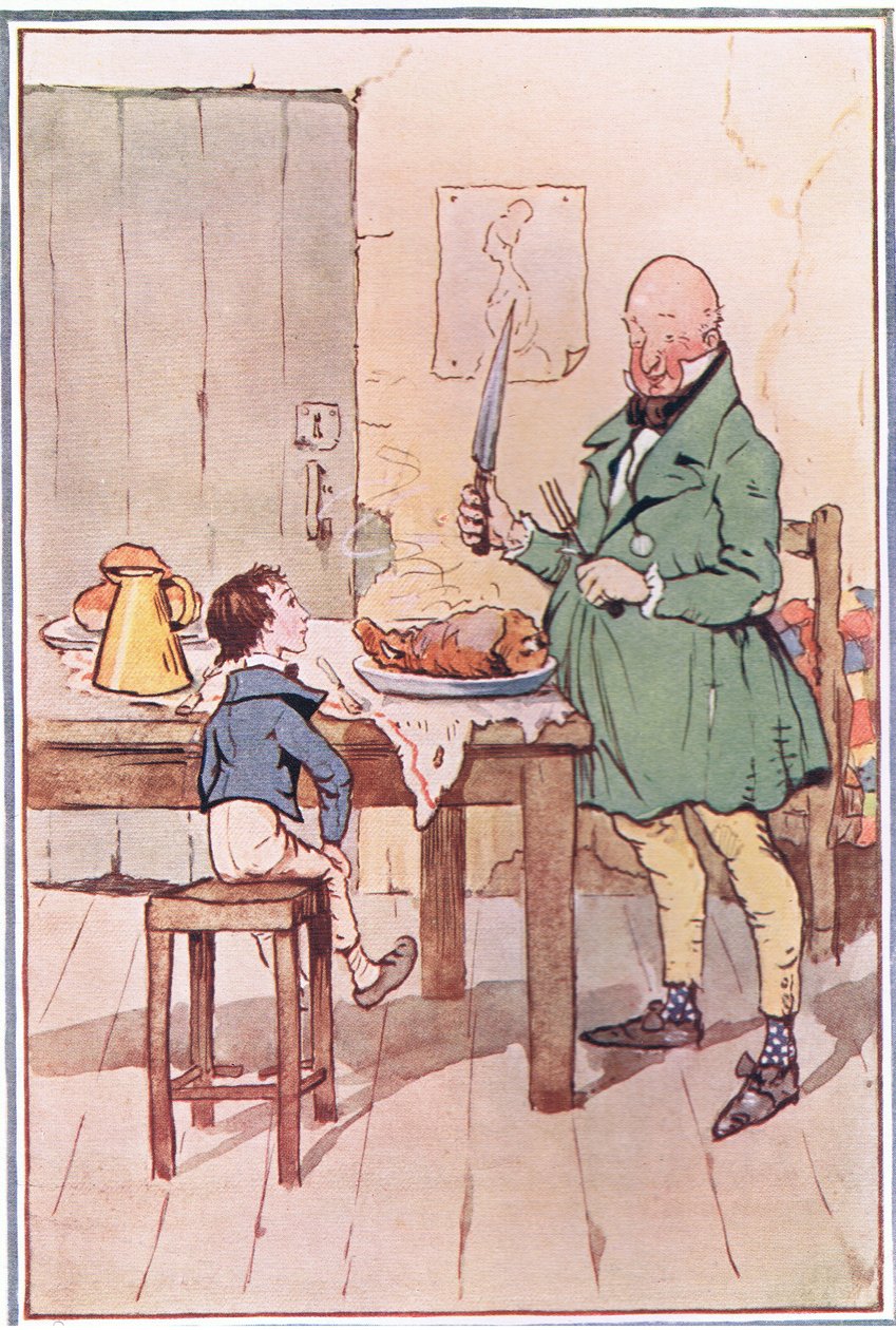 David speiste mit Mr. McCawber im Gefängnis, Illustration aus David Copperfield, 1914 von F. M. B. Blaikie