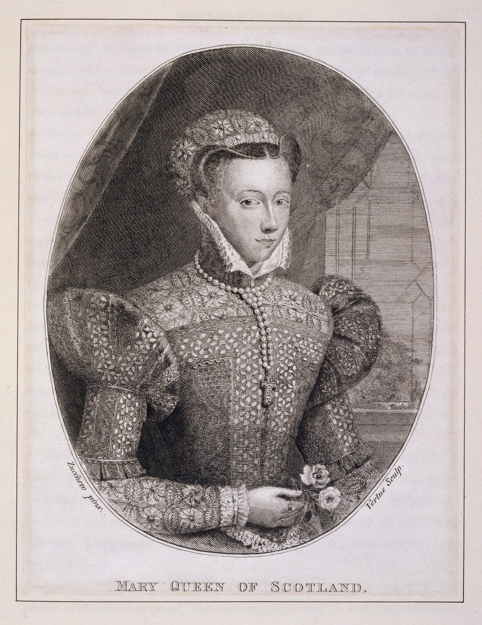 Maria Stuart (1542-87), graviert von George Vertue (1684-1756) von Federico (after) Zuccaro