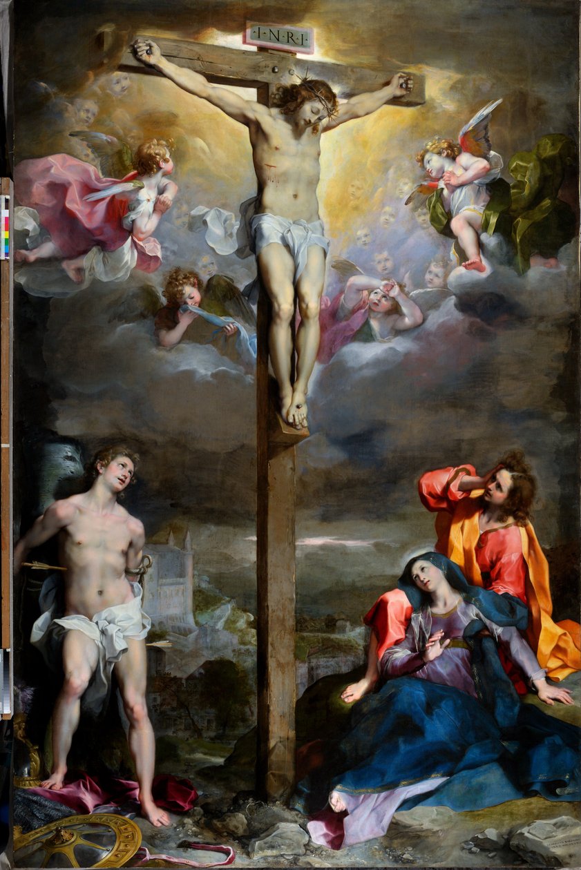 Kreuzigung Christi mit Unserer Lieben Frau, Sankt Johannes dem Evangelisten und Sankt Sebastian von Federico Fiori Barocci or Baroccio