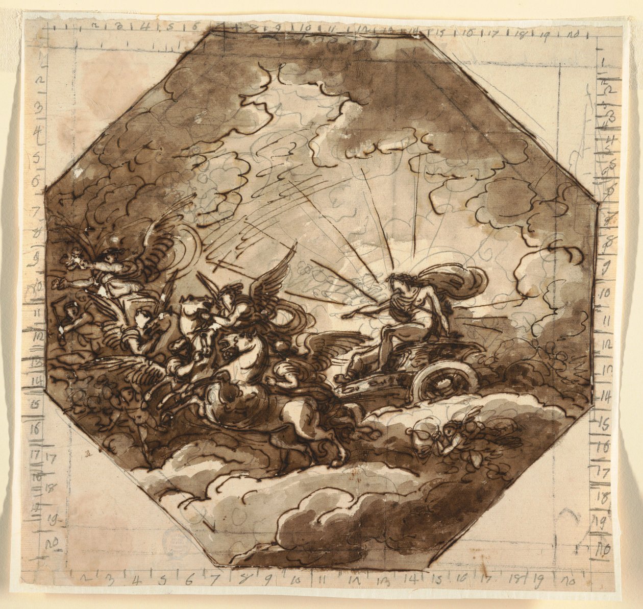 Apollo in seinem Wagen mit Aurora, Sala Ottogonale, Palazzo Milzetti, Faenza, 1804–1805 von Felice Giani