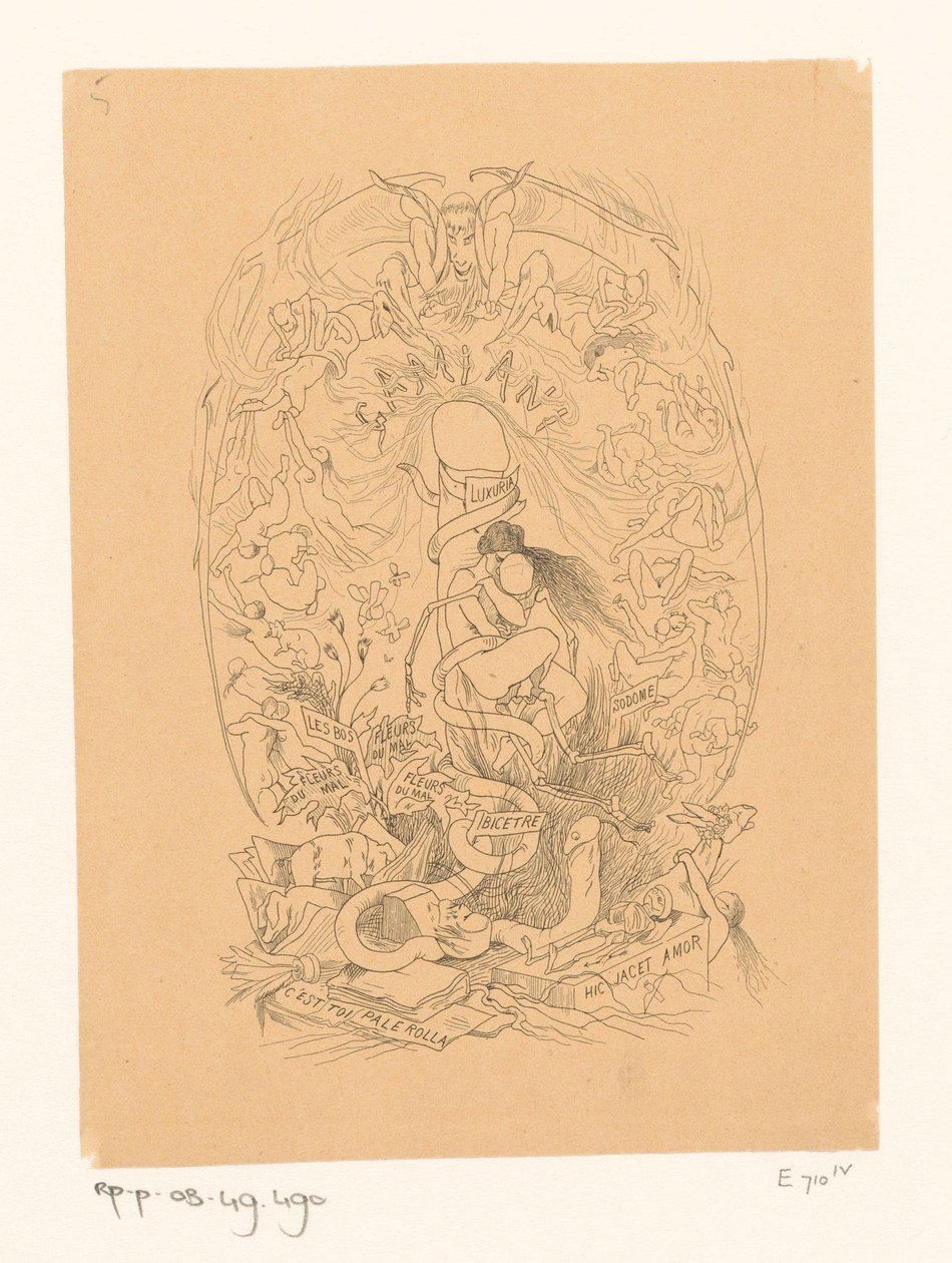 Frau in amouröser Umarmung mit einem Skelett von Félicien Rops