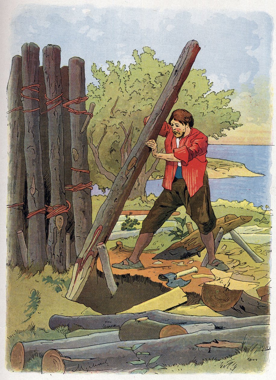 Robinson Crusoe baute sein erstes Zuhause. von Felicien baron de Myrbach Rheinfeld