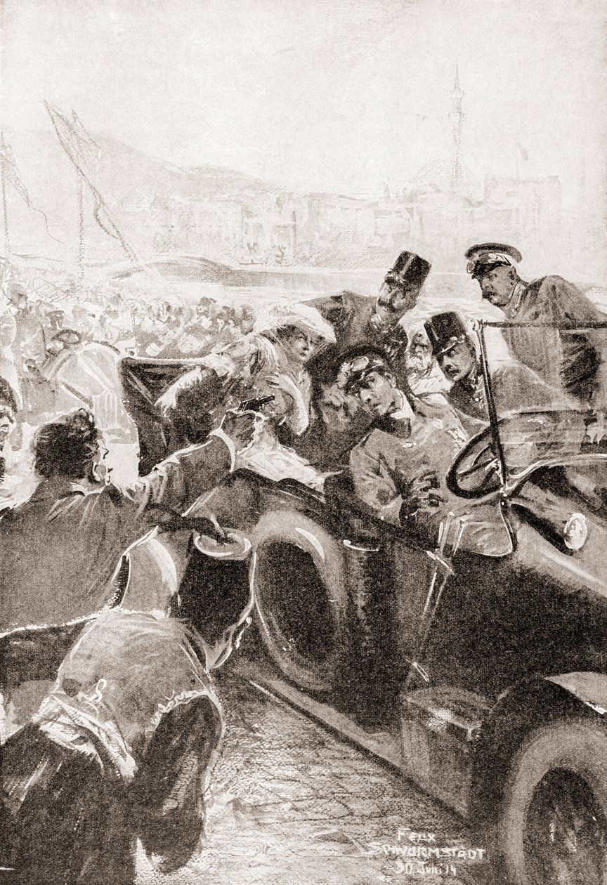 Die Ermordung von Franz Ferdinand und seiner Frau Sophie, Herzogin von Hohenberg, 28. Juni von Felix (after) Schwormstadt