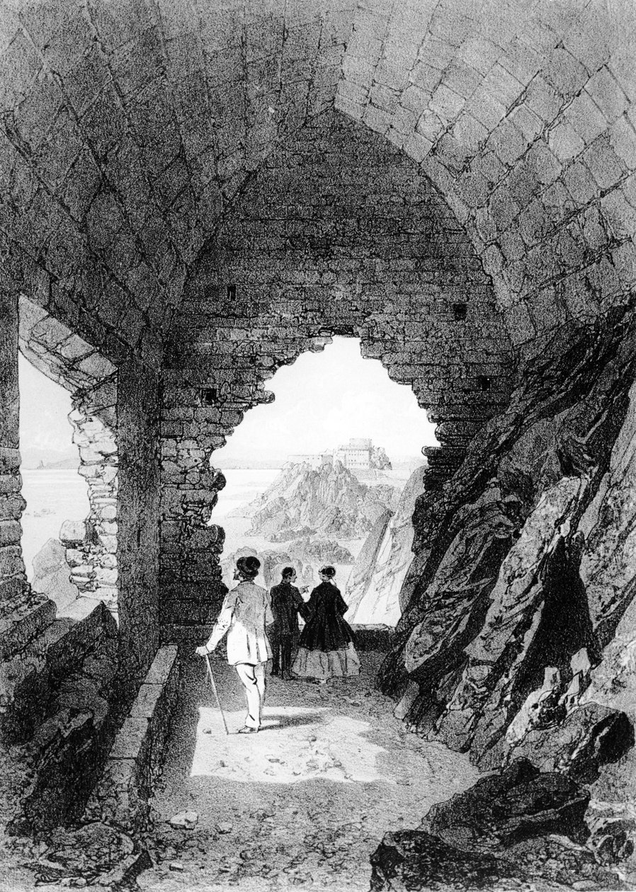 Die Einsiedelei des Heiligen Helier und Elizabeth Castle, Jersey, 1870 von Felix Benoist