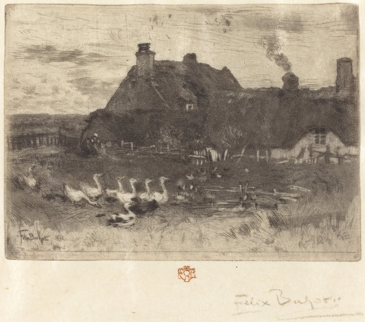 Die kleinen Strohhütten (kleine Platte) von Felix Hilaire Buhot