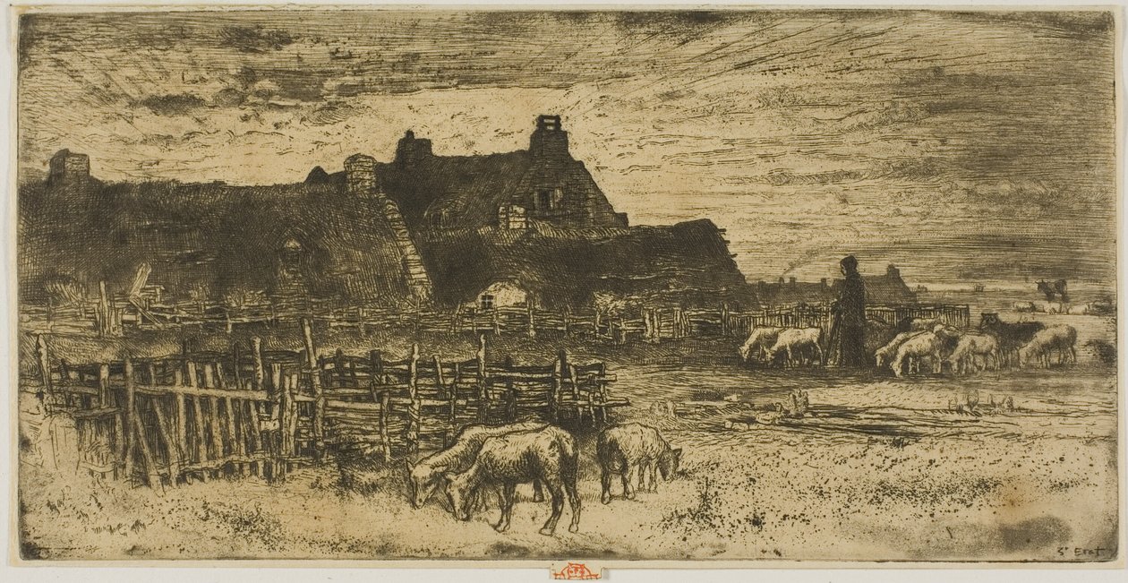 Schafstall bei Sonnenuntergang von Felix Hilaire Buhot