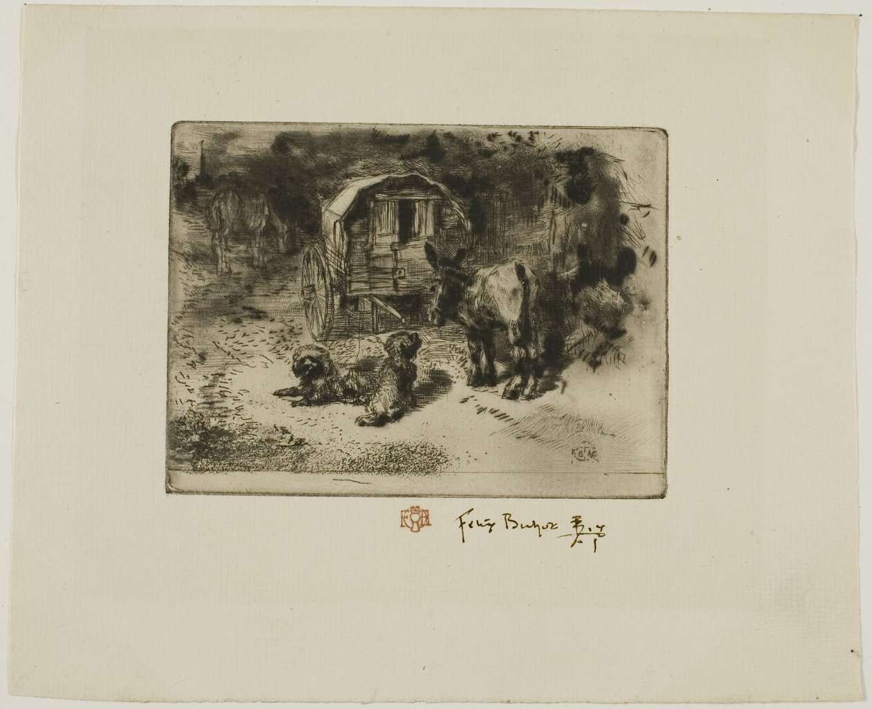 Die Wächter des Hauses oder die Begleiter des Akrobaten von Felix Hilaire Buhot