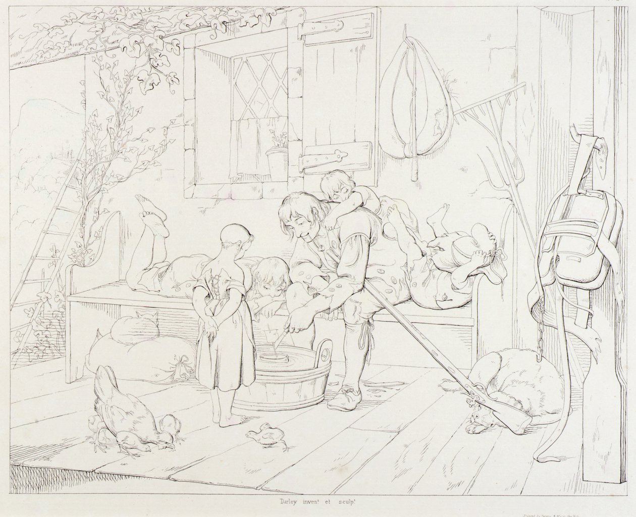 Rip unterhält Kinder (Rip Van Winkle, Illustration) von Felix Octavius Carr Darley