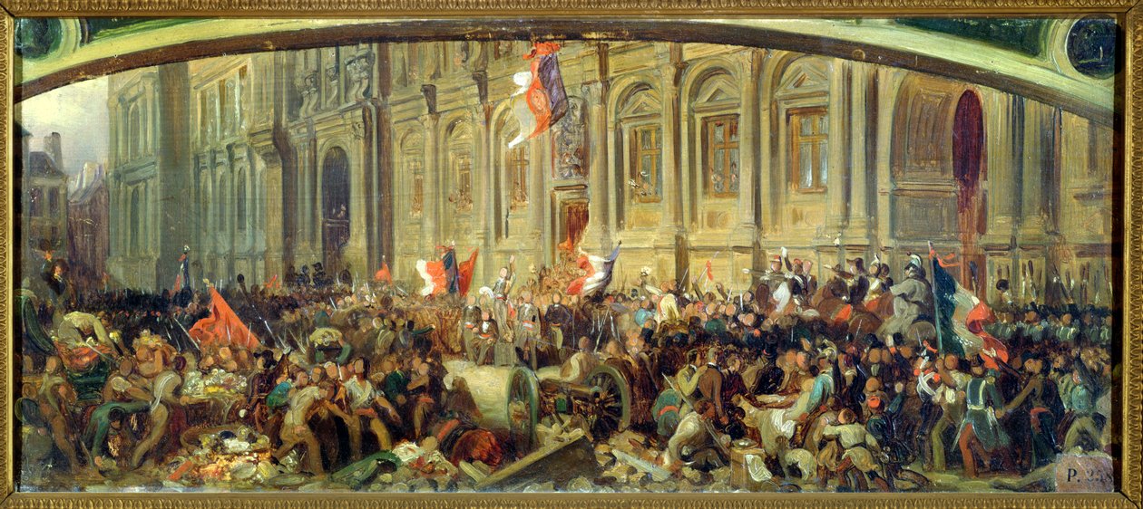 Alphonse de Lamartine (1790-1869) lehnt die rote Fahne im Hôtel de Ville, Paris, am 25. Februar 1848 ab von Felix Philippoteaux