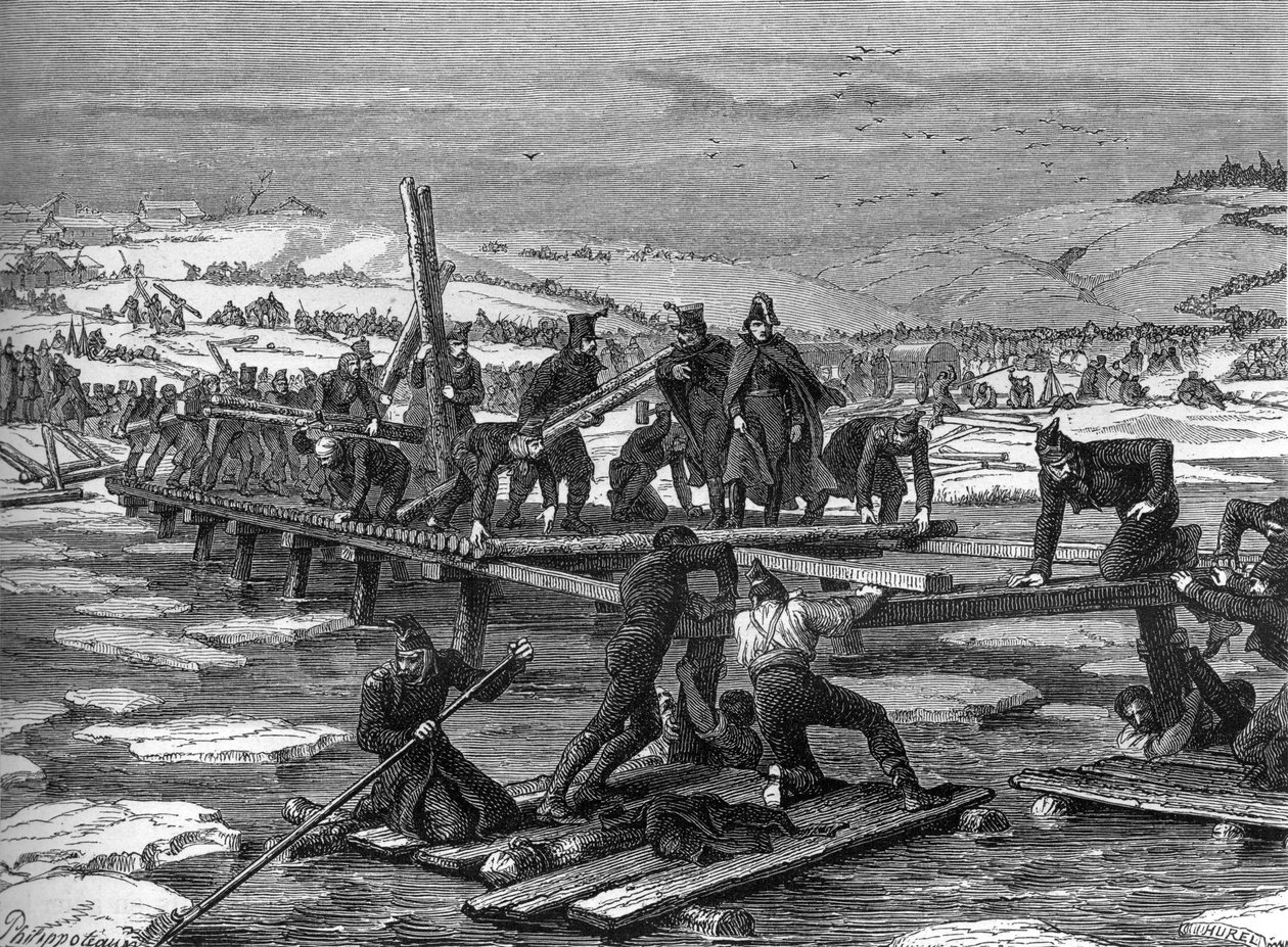 Pontoniers der napoleonischen Armee überqueren die Beresina von Felix Philippoteaux