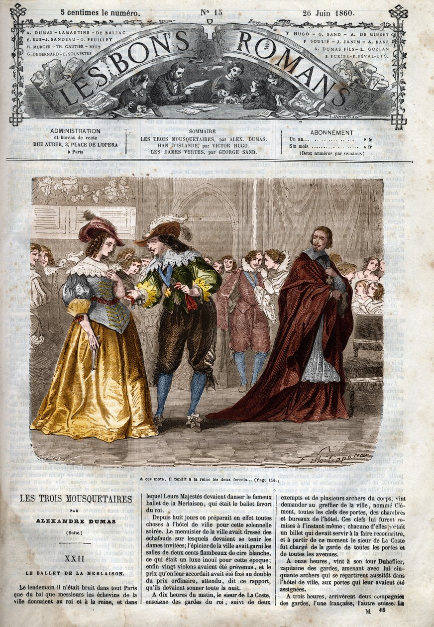 Romanserie: „Die drei Musketiere“ von Alexandre Dumas (1802-1870). Illustration von Kapitel XXII in „Die guten Romane“ von Felix Philippoteaux