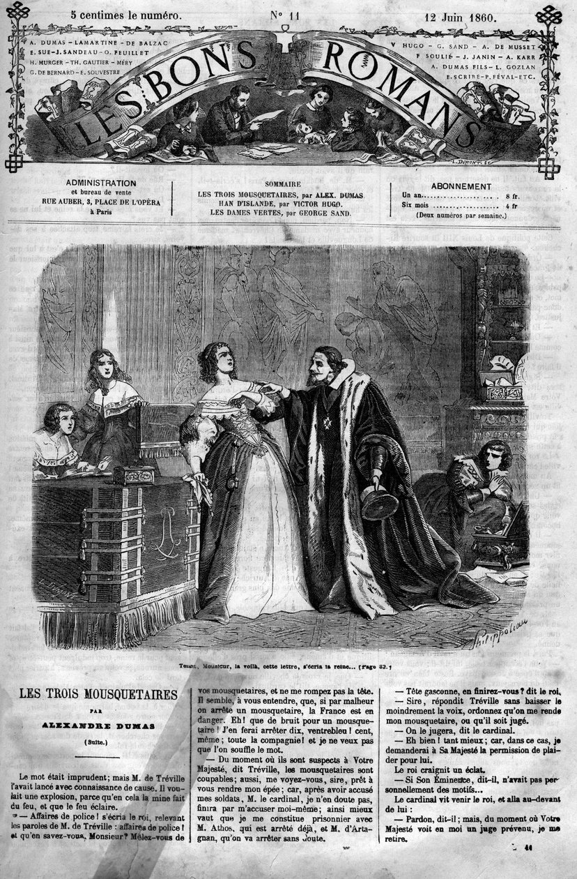 Romanserie: „Die drei Musketiere“ von Alexandre Dumas (1802-1870). Von ihrem Ehemann, Ludwig XIII., des Ehebruchs verdächtigt, muss Königin Anna von Österreich (1601-1666) dem Kanzler einen Brief übergeben, den sie angeblich an den Herzog von Buckingham ge von Felix Philippoteaux