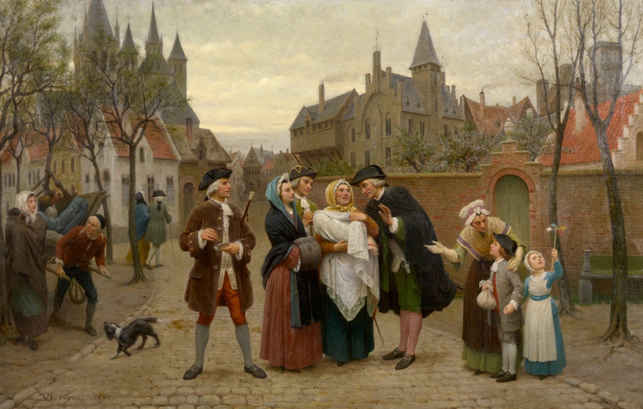 Eine Taufe in Flandern im 18. Jahrhundert von Felix de Vigne