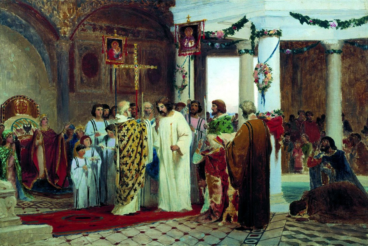 Die Taufe des Großfürsten von Kiew Wladimir der Große im Jahr 987 von Feodor Andreyevich Bronnikov