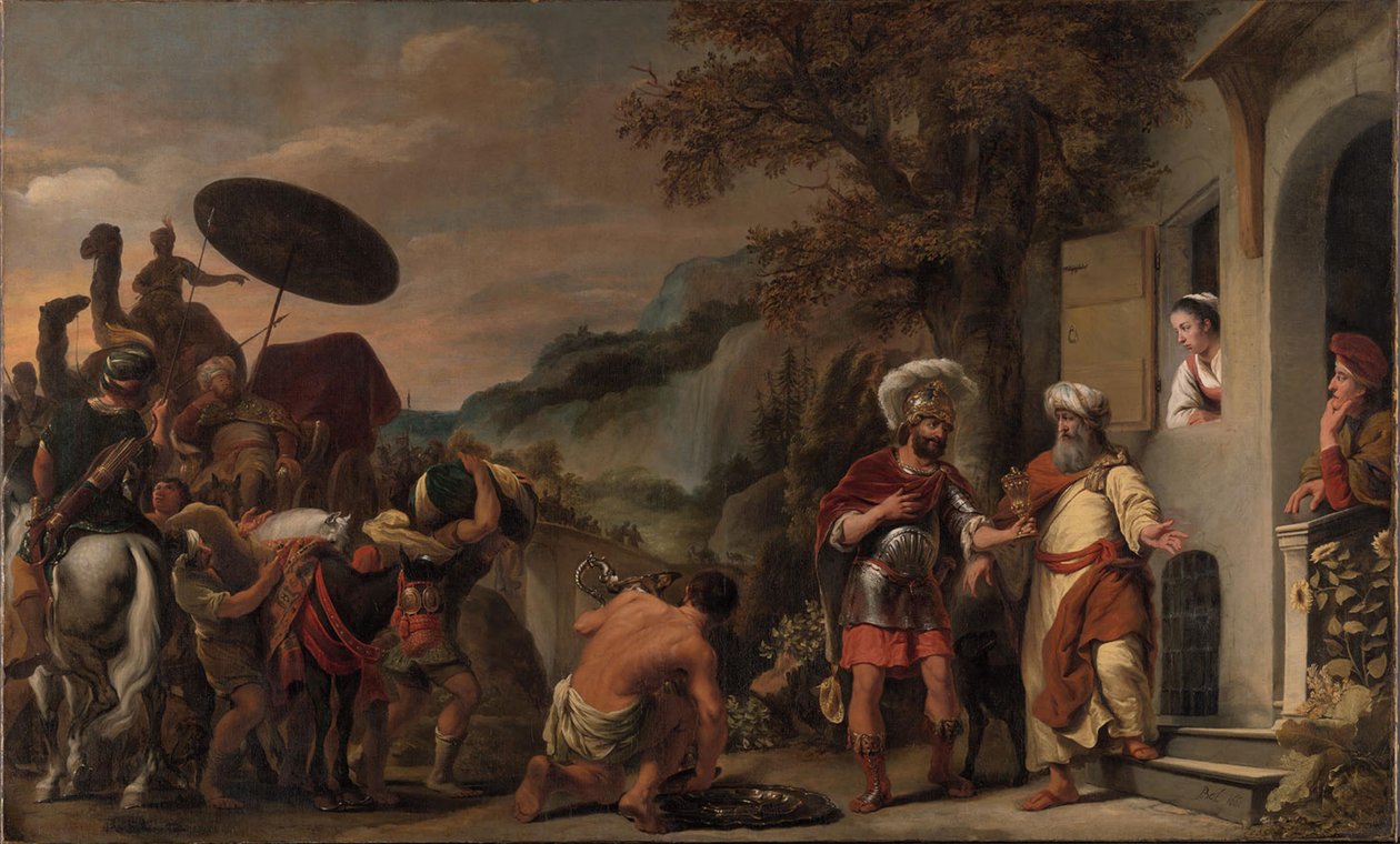 Elisa weist die Geschenke Naamans zurück von Ferdinand Bol