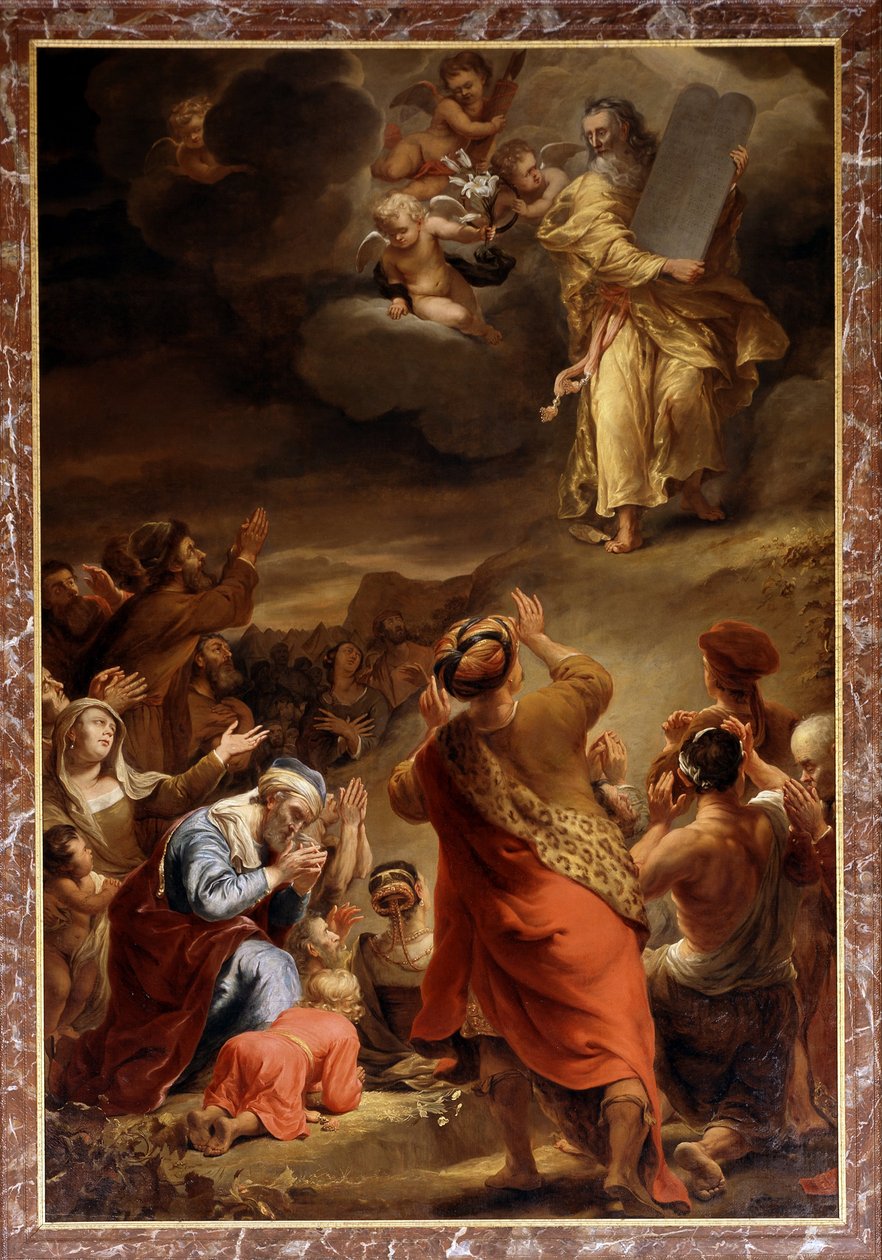 Moses steigt mit den Zehn Geboten vom Berg Sinai herab von Ferdinand Bol