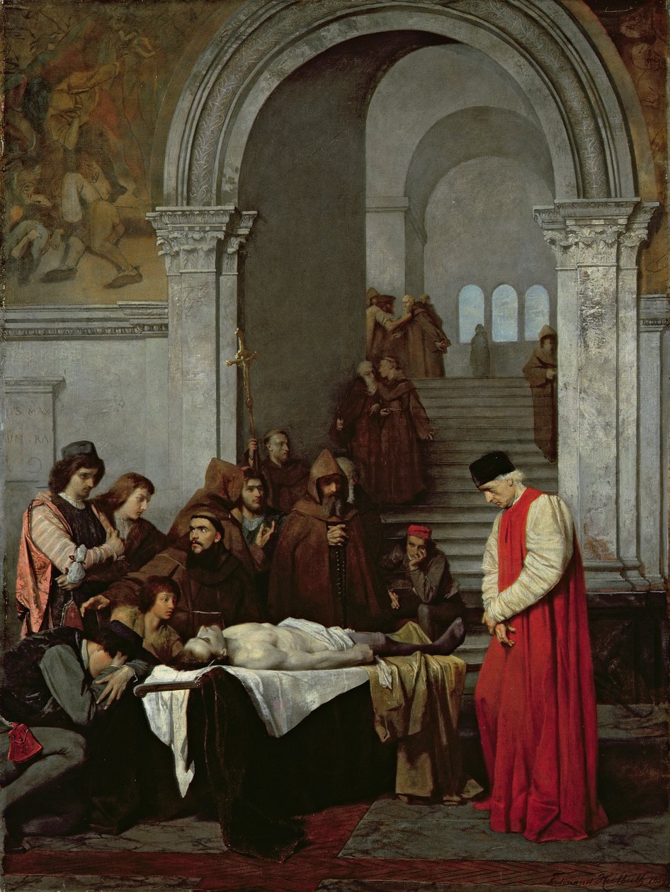 Der Maler Luca Signorelli steht neben dem Leichnam des toten Sohnes seines Rivalen, 1859 von Ferdinand Heilbuth