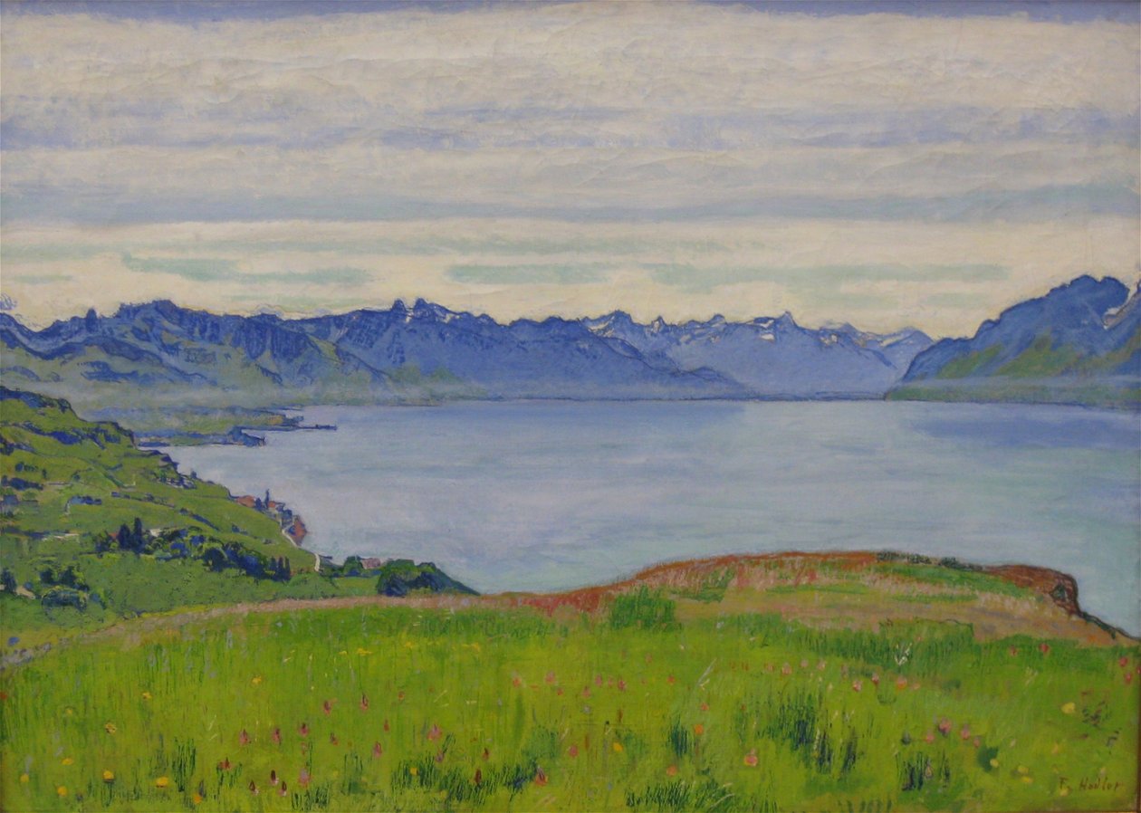 Landschaft am Genfersee mit Blick auf das Wallis von Ferdinand Hodler