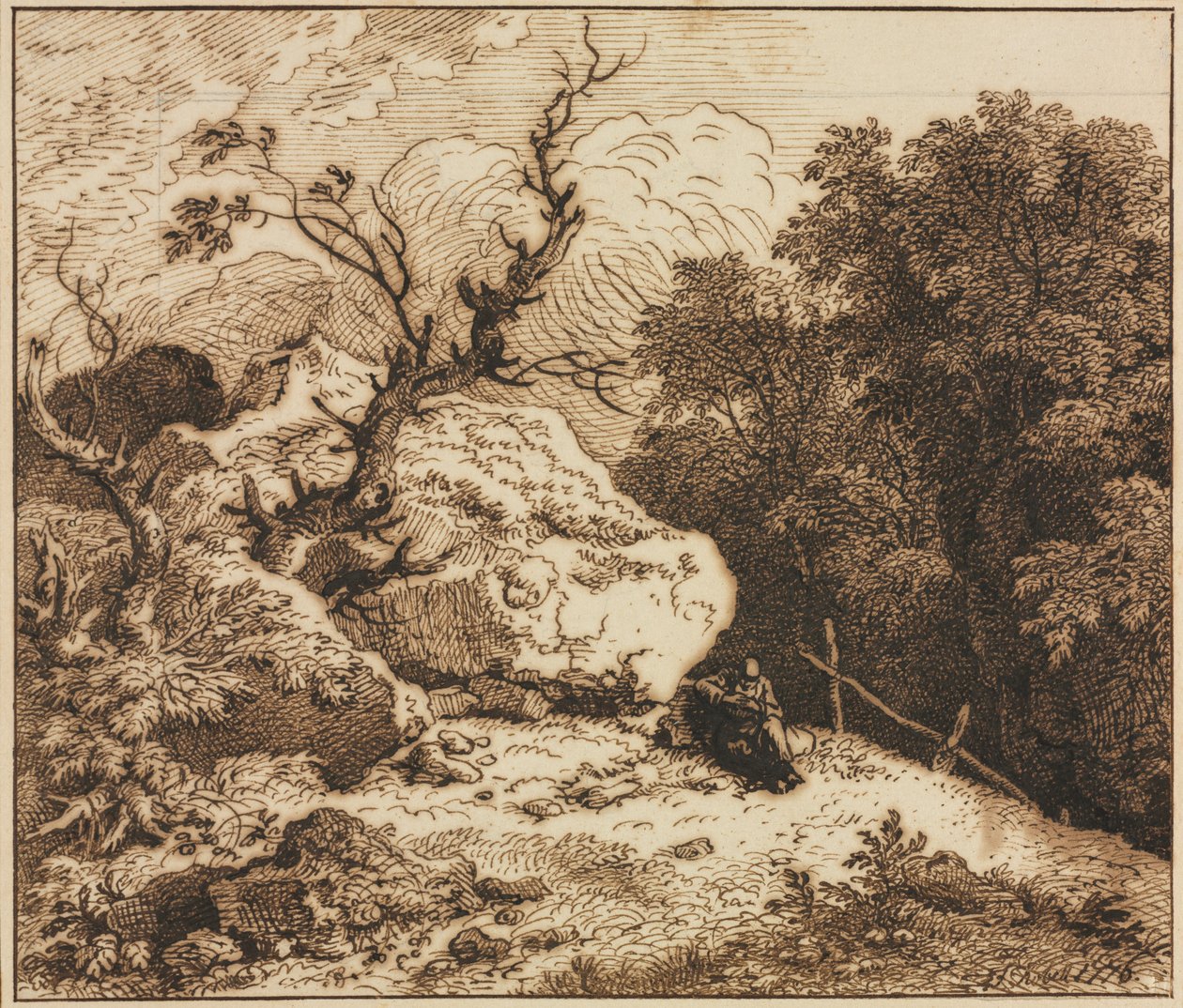 Einsiedler in einer bewaldeten Landschaft von Ferdinand Kobell