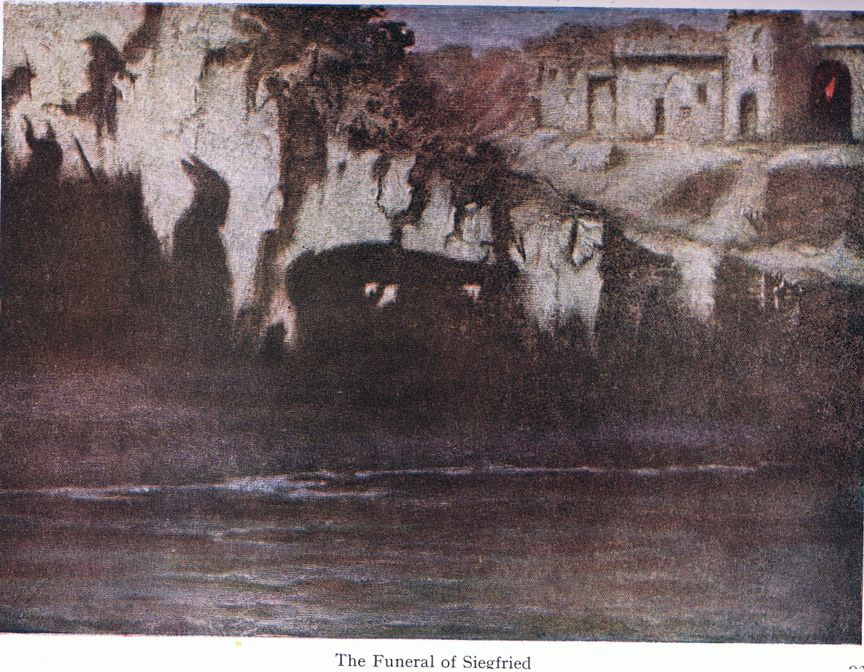 Das Begräbnis von Siegfried, Illustration aus Die Geschichten von Wagners Opern, veröffentlicht von George Harrap & Co Ltd, 1932 von Ferdinand Lecke