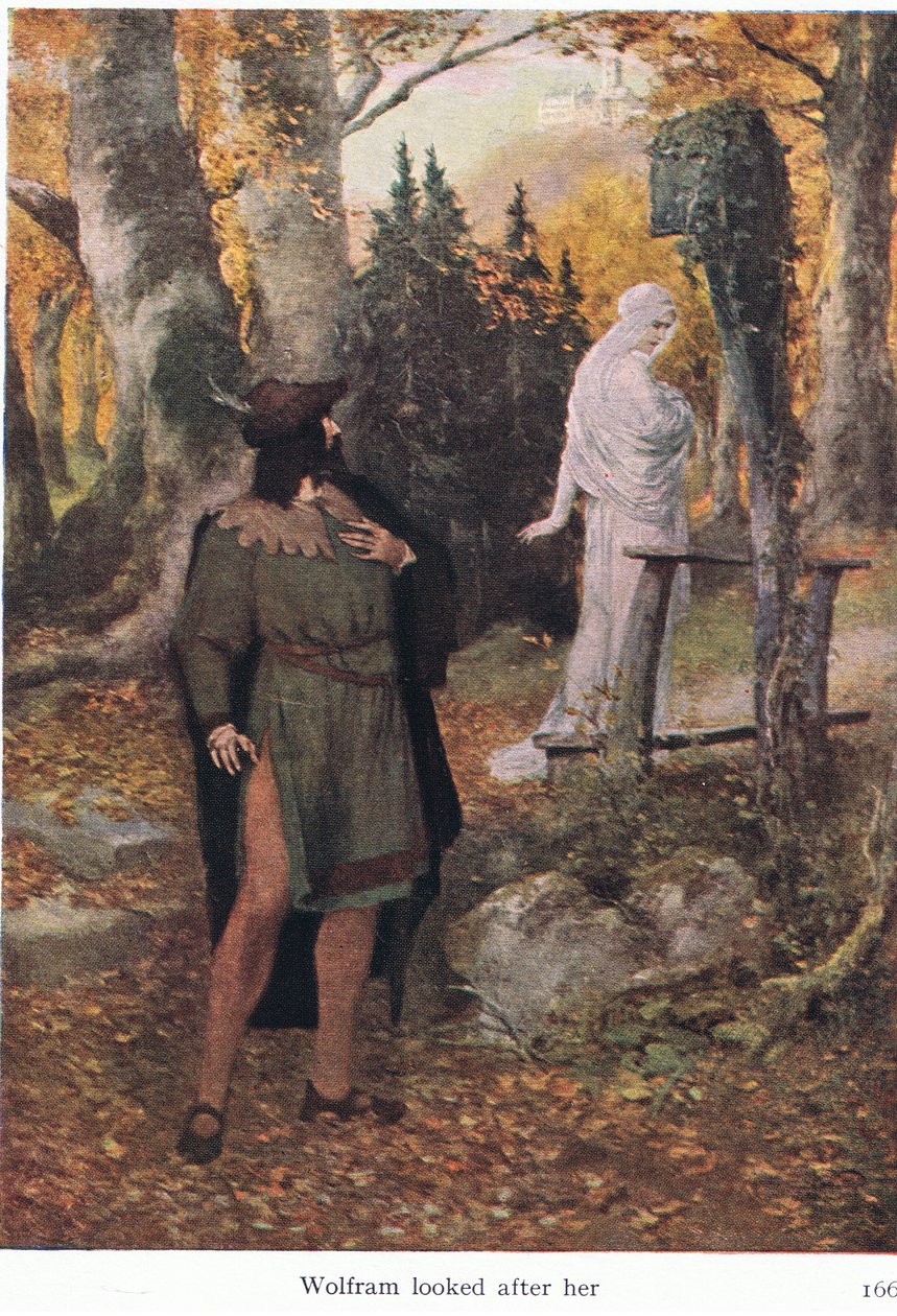 Wolfram sah ihr nach, Illustration aus Die Geschichten von Wagners Opern, veröffentlicht von George Harrap & Co Ltd, 1932 von Ferdinand Lecke