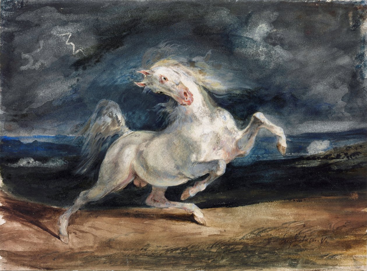 Pferd erschreckt durch Blitz von Ferdinand Victor Eugene Delacroix