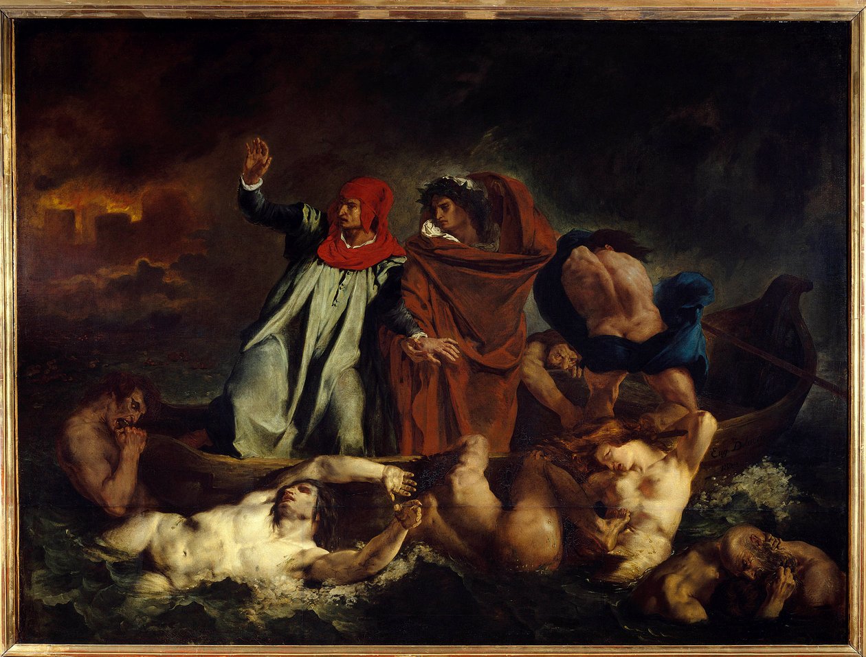 Dante und Virgil oder das Boot von Dante (Illustration für Gesang VIII der Göttlichen Komödie) von Ferdinand Victor Eugene Delacroix