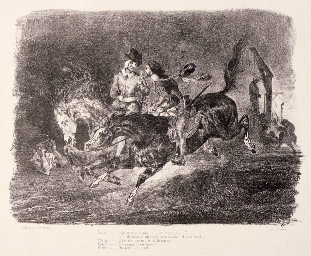Faust und Mephistopheles galoppieren durch die Sabbatnacht, 1828 von Ferdinand Victor Eugene Delacroix