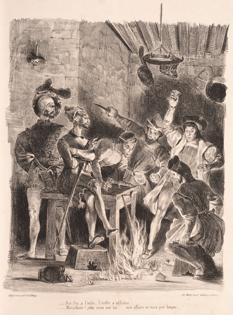 Illustrationen für Faust: Méphistophélés in der Taverne der Studenten, 1828 von Ferdinand Victor Eugene Delacroix
