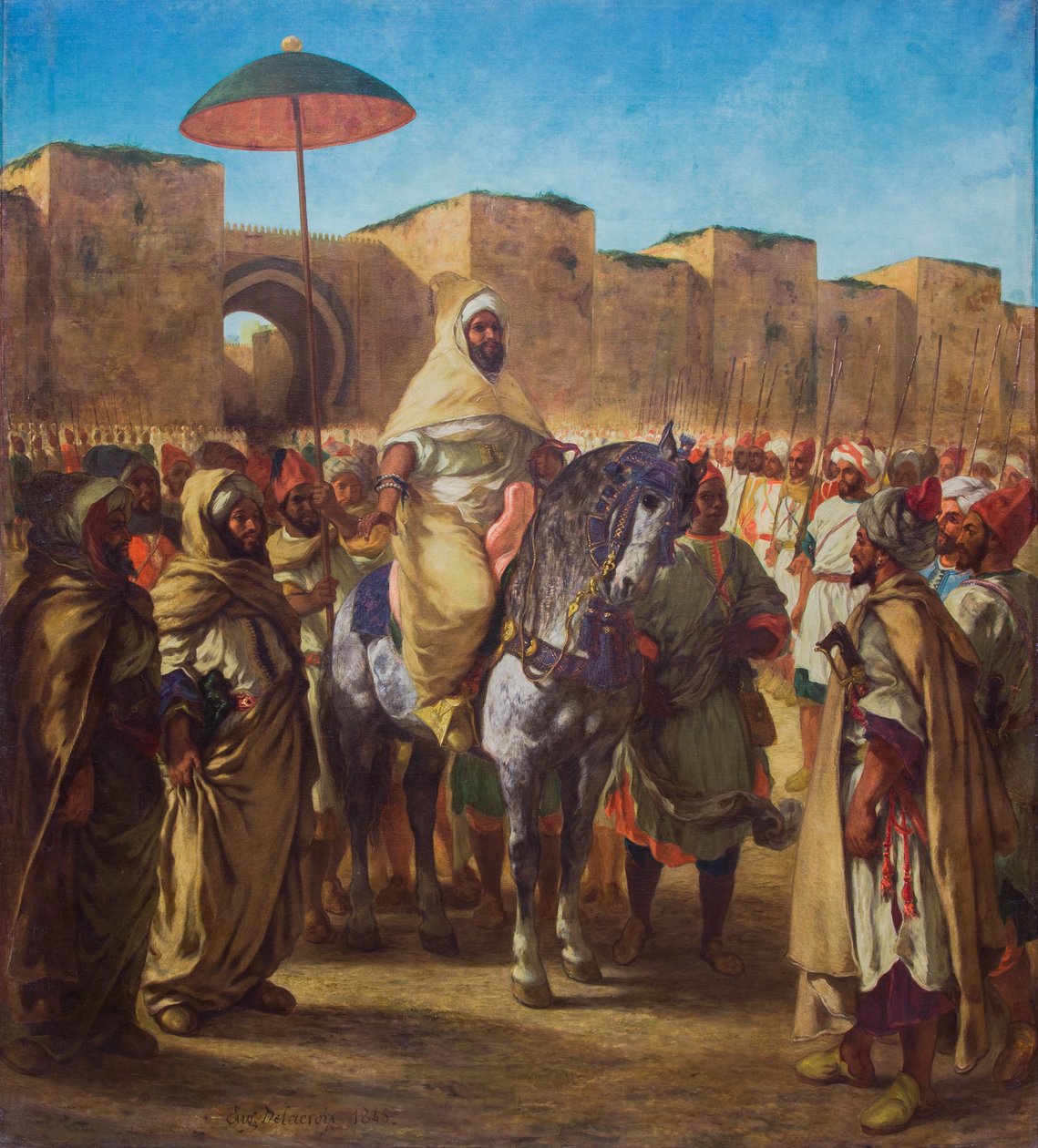 Moulay Abd-er-Rahman, Sultan von Marokko, verlässt seinen Palast in Meknes, umgeben von seiner Garde und seinen Hauptoffizieren, 1845 von Ferdinand Victor Eugene Delacroix