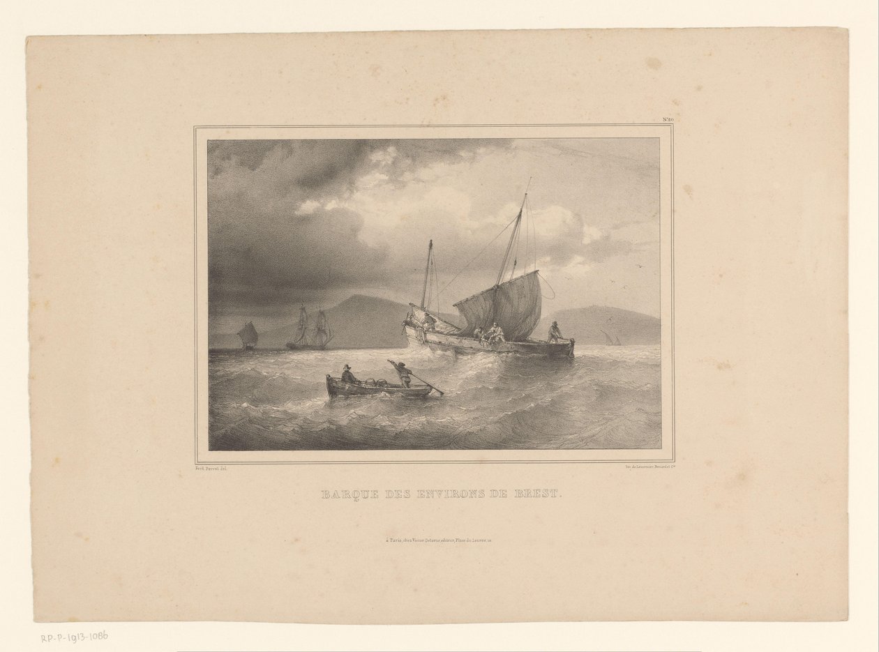 Gestrandete Brigg zwischen den hohen Wellen von Ferdinand Victor Perrot