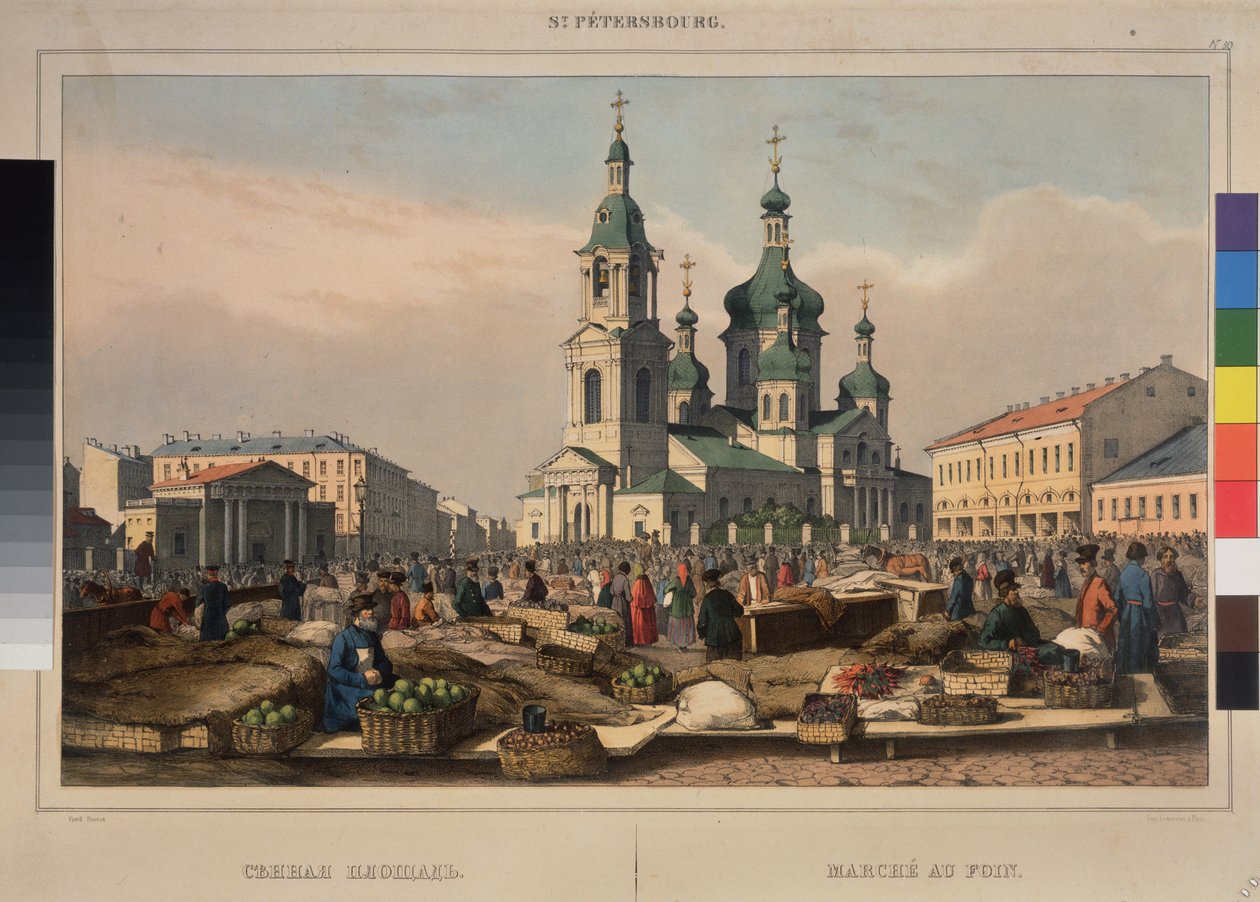 Heumarkt und die Kathedrale der Himmelfahrt der Gottesmutter in St. Petersburg von Ferdinand Victor Perrot
