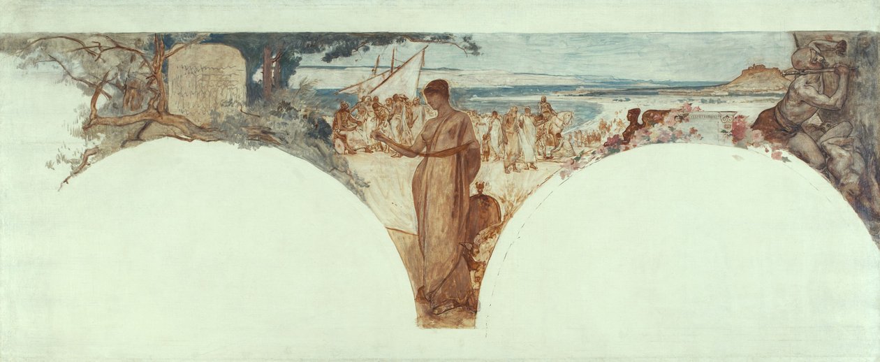 Skizze für den Salon des Lettres, Hôtel de Ville, Paris: Geschichte der Schrift, die alten Zeiten, ca. 1889 von Fernand Cormon