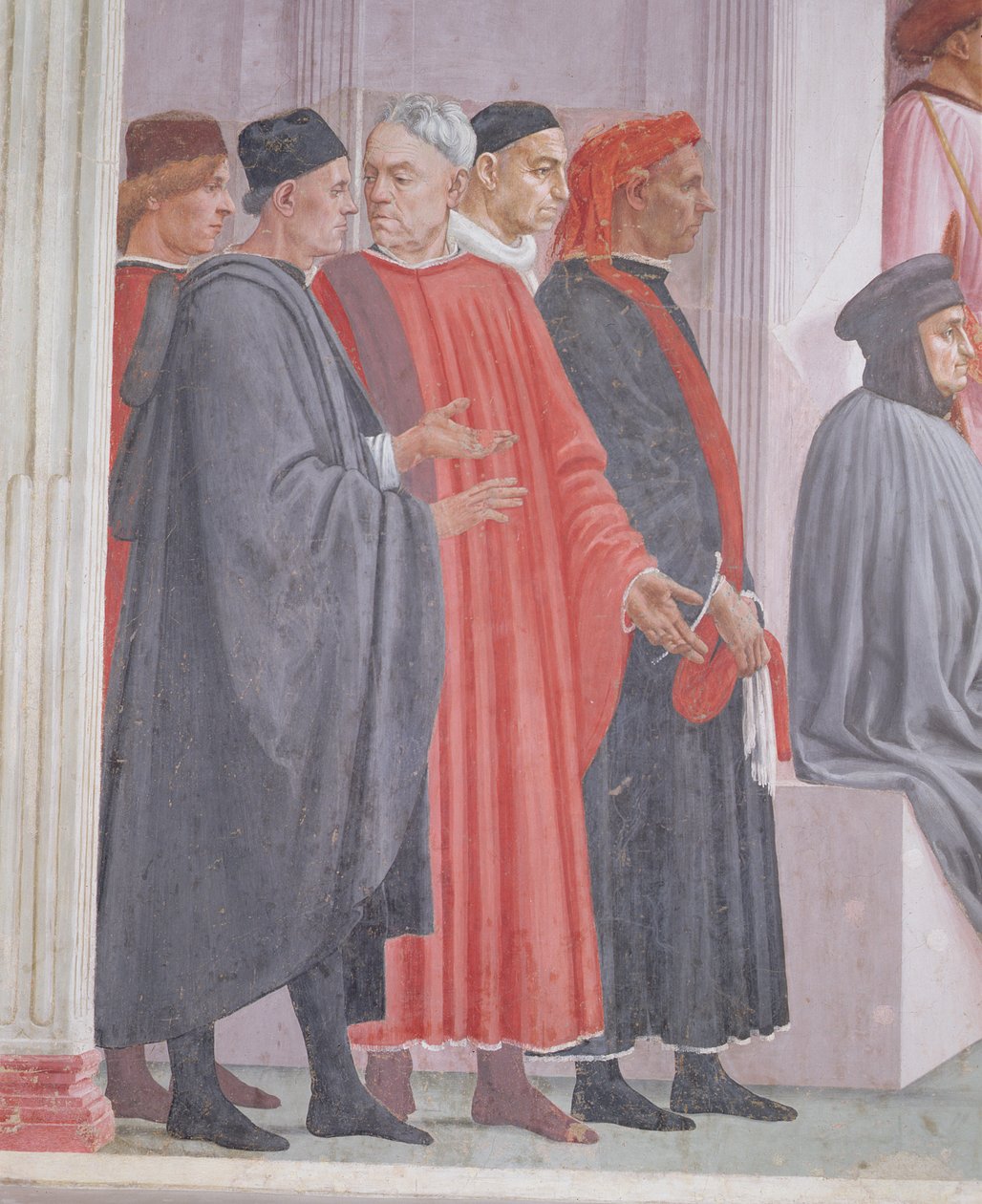 Detail aus der Auferweckung des Sohnes des Theophilus und St. Peter auf dem Thron von Filippino Lippi