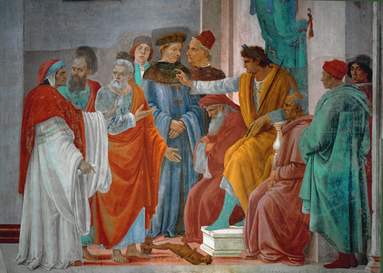Disputation zwischen dem Heiligen Petrus, dem Heiligen Paulus und dem Zauberer Simon Magus (Fresko) von Filippino Lippi
