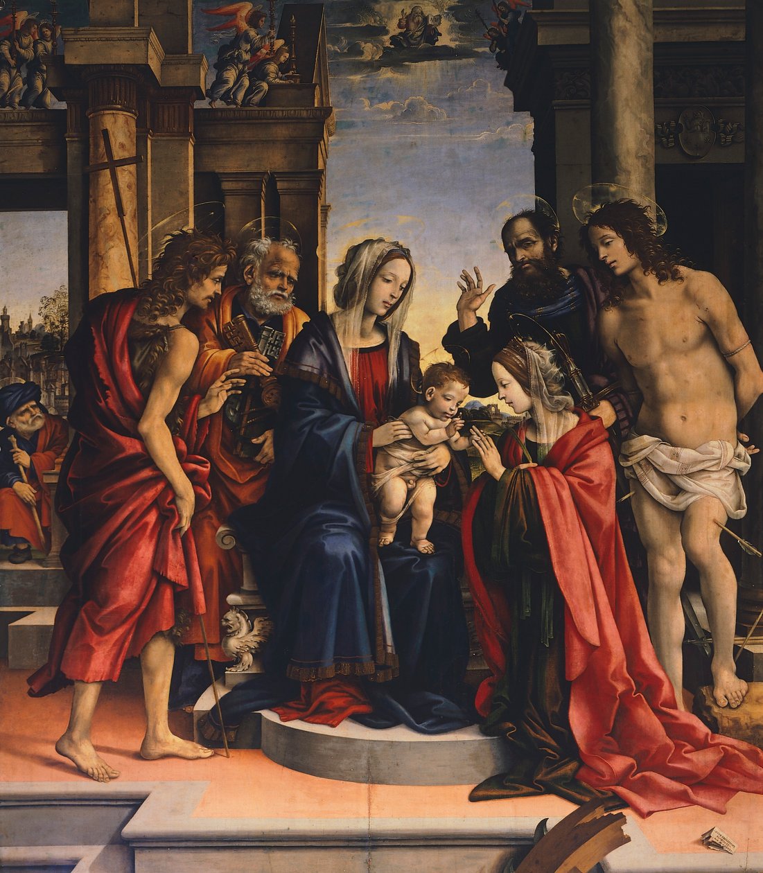 Mystische Hochzeit der Heiligen Katharina von Alexandria, von Filippino Lippi (1457 ca-1504), Öl auf Holz, Basilika San Domenico, Bologna von Filippino Lippi