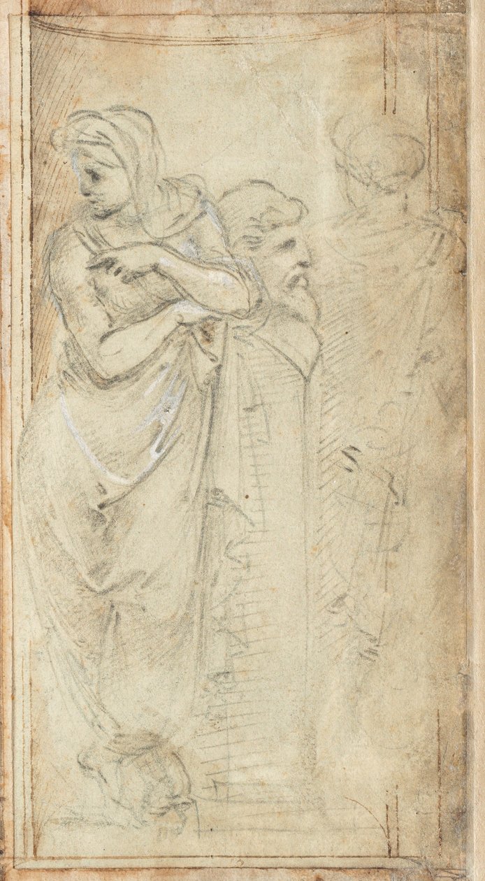 Zwei drapierte Frauen, die auf beiden Seiten eines Hermen stehen von Filippino Lippi