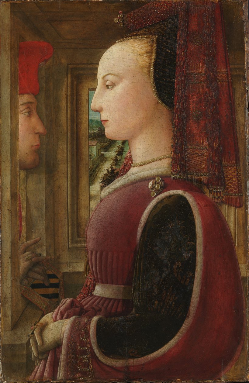 Porträt einer Frau mit einem Mann am Fenster von Filippo Lippi