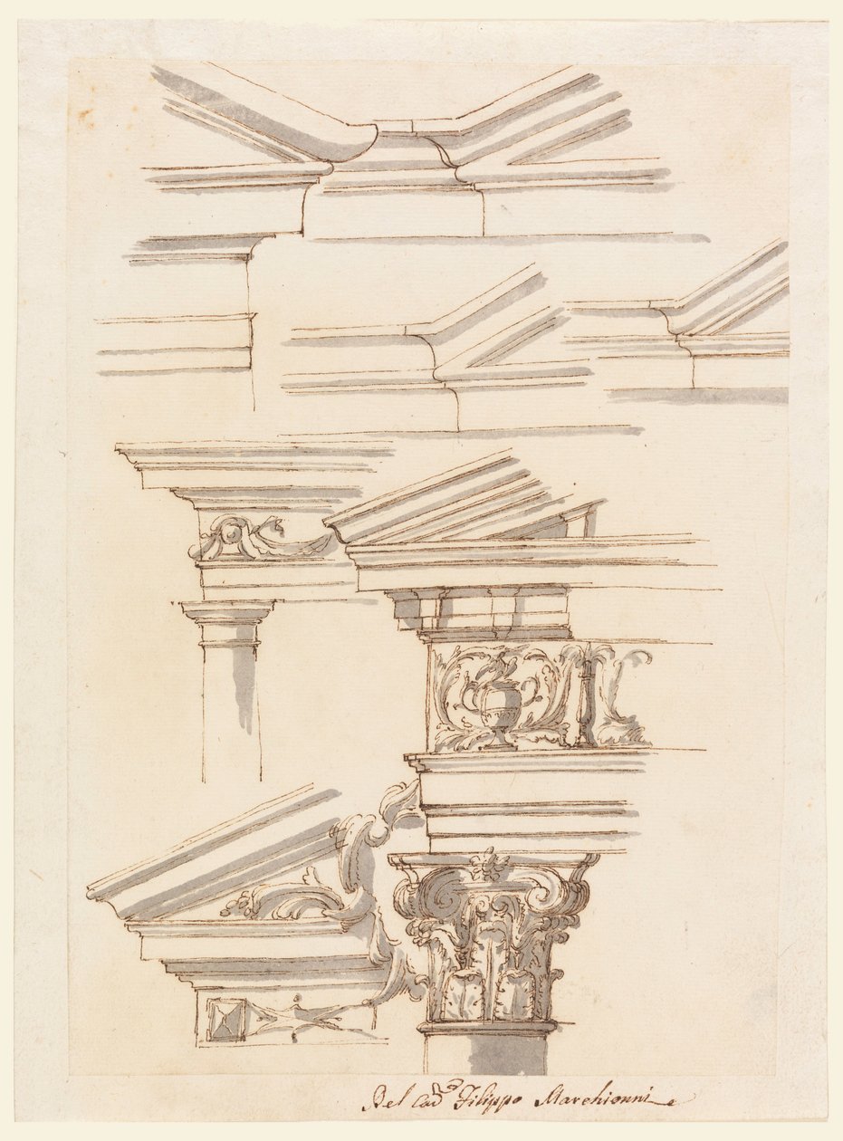 Studien für Gebälk und Giebel, ca. 1770 von Filippo Marchionni