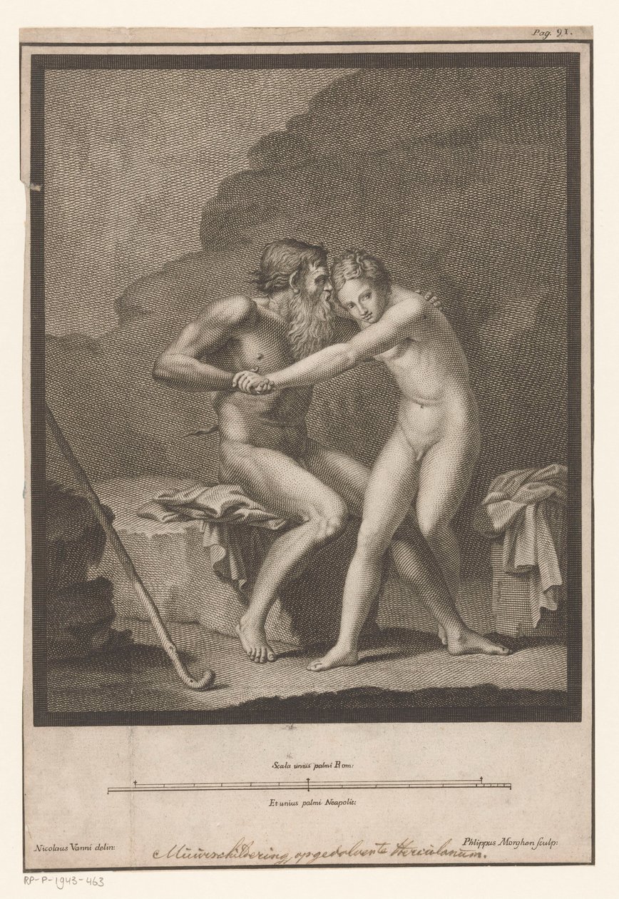 Nackter Faun belästigt einen nackten Jüngling oder eine Nymphe von Filippo Morghen