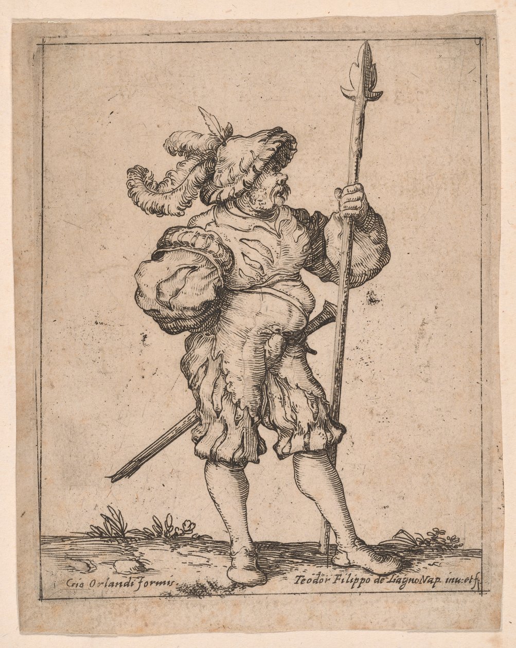 Soldat im Profil mit einer Pike, aus Capricci e habiti militari von Filippo Napoletano