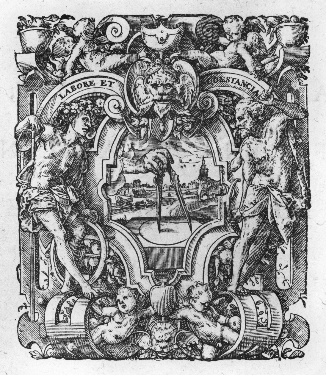 Christophe Plantins Druckmarke, Illustration aus Werken von Tacitus, 1607 von Flemish School