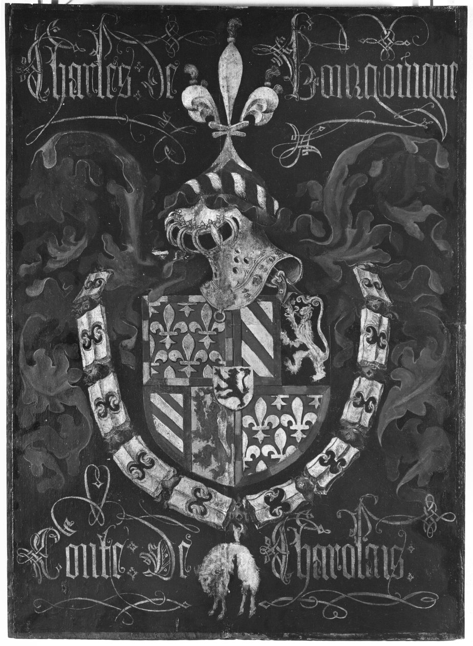 Wappen von Charles de Bourgogne (1433-77) Graf von Charolais, 3. Kapitel des Ordens vom Goldenen Vlies, Dijon, 1433 von Flemish School