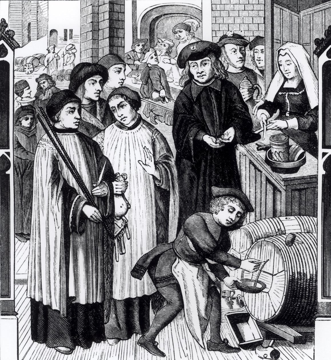 Weinzölle, gewährt dem Kapitel von Tournai von König Chilperic, nach einem Fenster der Kathedrale von Tournai von Flemish School