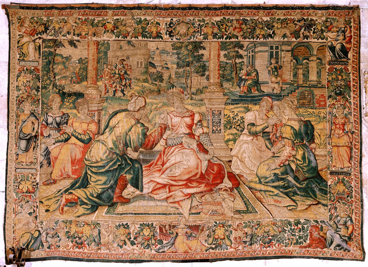 Flämischer Wandteppich. Serie Mark Anton und Kleopatra. Kleopatra und ihr Hof. Zweite Hälfte des 16. Jahrhunderts. von Flemish School