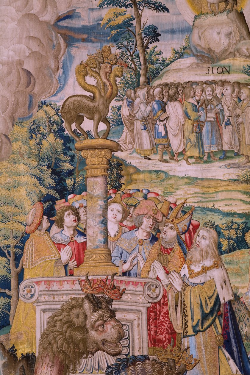 Serie Die Apokalypse: Der heilige Michael besiegt den Drachen. Atelier Willem Dermoyen, Brüssel. Ca 1553-1555. (Detail) von Flemish School